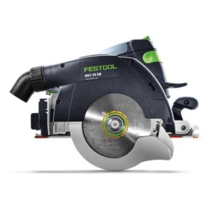 Side profile of a Festool HKC EB cordless circular saw.