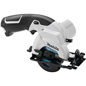 Side image of a Makita 12 volt 3-1/8" cordless circular saw.